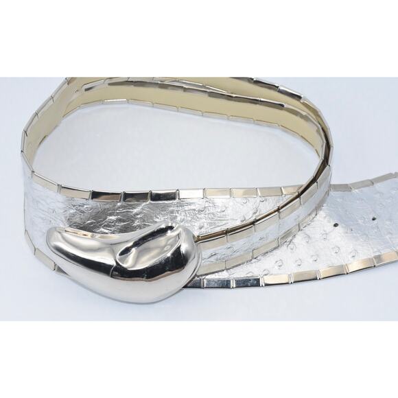 Y2K Vintage SIPRA Chrome Buckle Embossed Leather Studded Statement Belt S/M0 - Picture 3 of 8